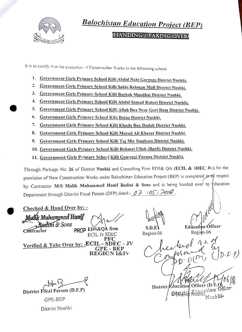 Handing Over Certificate